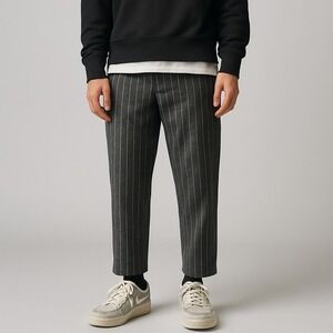 I Love Ugly Slim Kobe Pants XL Gray Pinstripe Wool Blend‎ Cropped Straight Fit